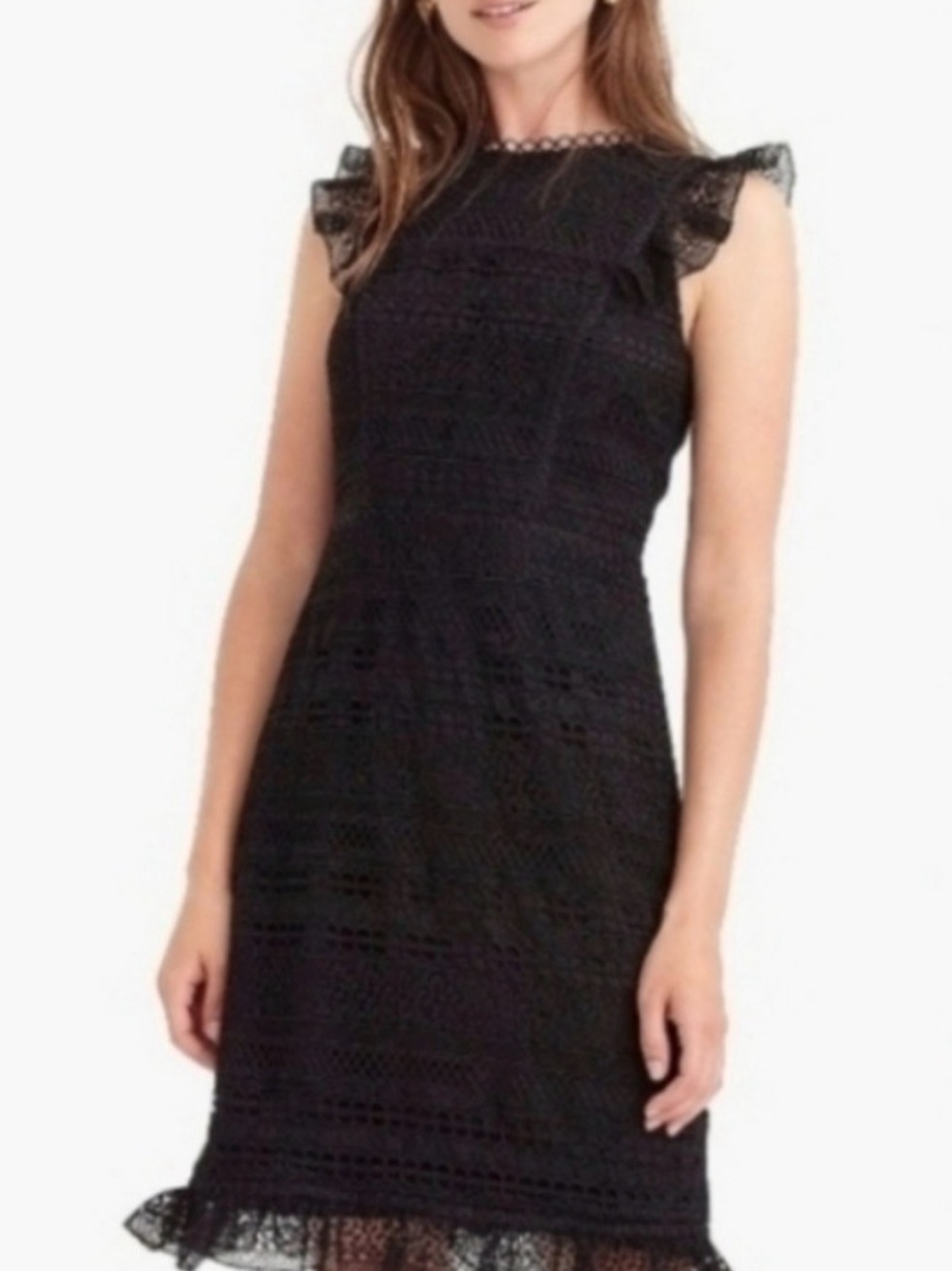 J. Crew Black Lace Flutter-Sleeve Shift Dress